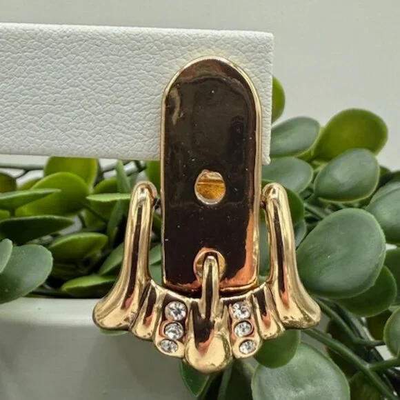 Anthropologie Gold Tone Buckle Earrings with Rhinestone Accents - Picture 4 of 4